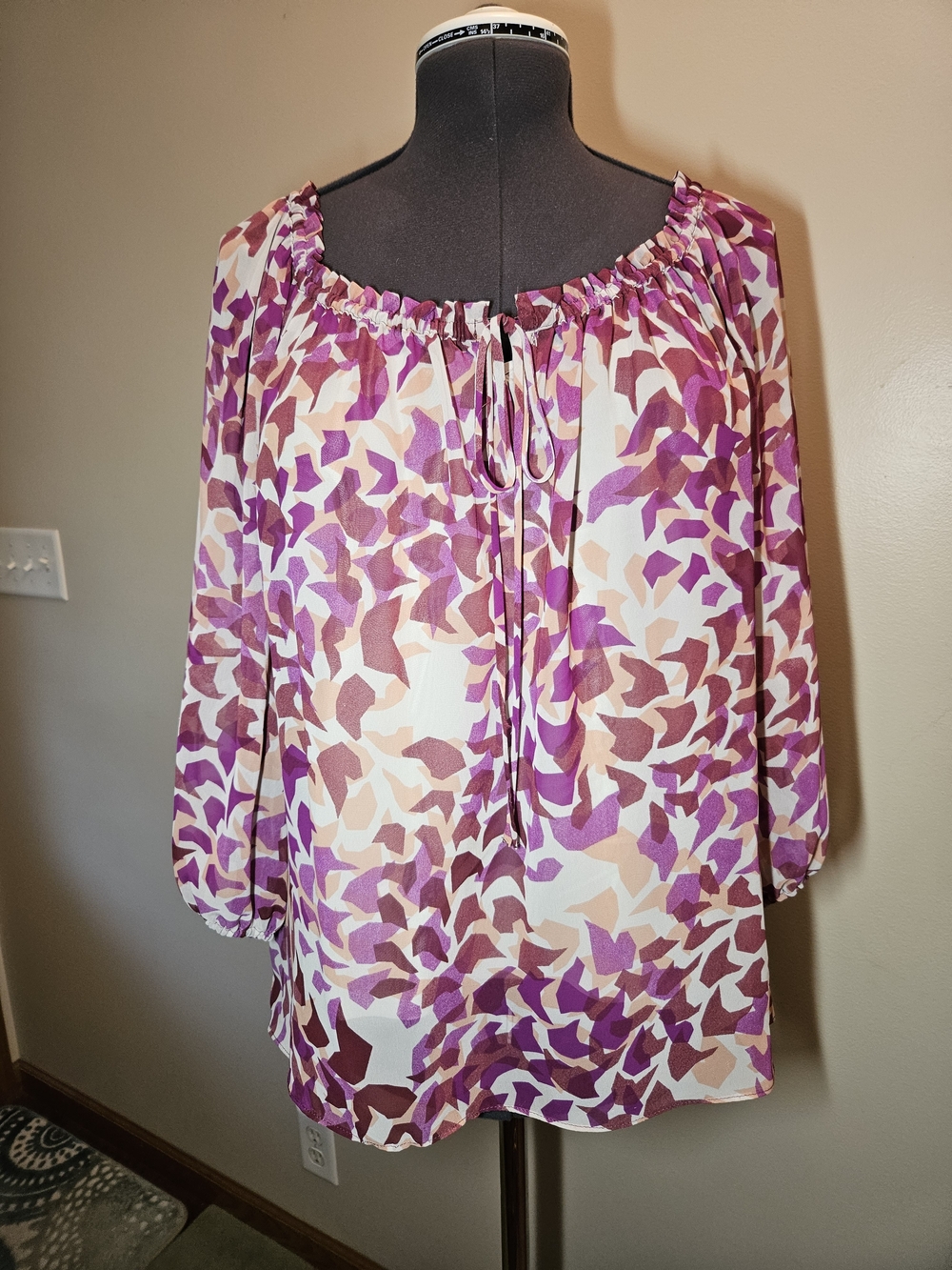 Elle Sz. L Women's Purple Abstract Print Peasant Tunic Top With Strappy Tank